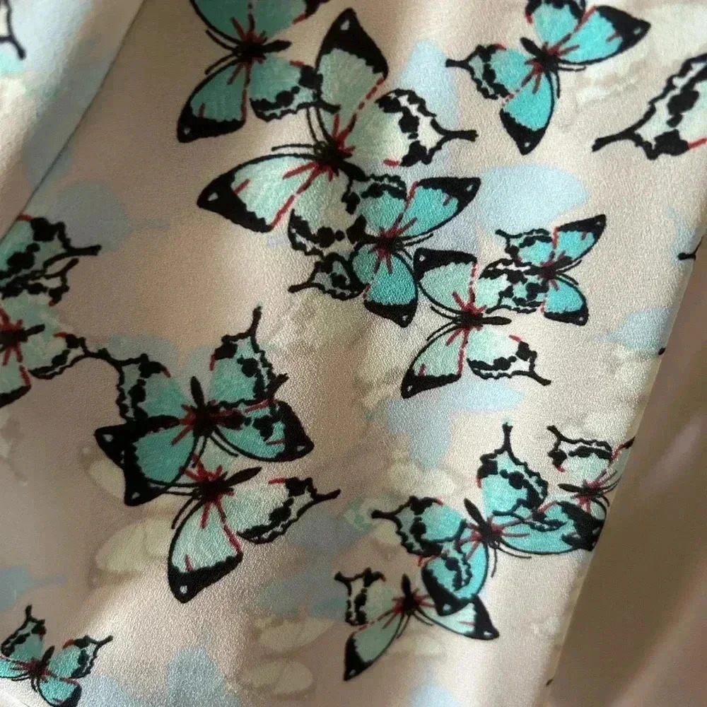 The Limited Ashton Butterfly Print Button Down Blouse Teal Cream Small - Picture 4 of 7